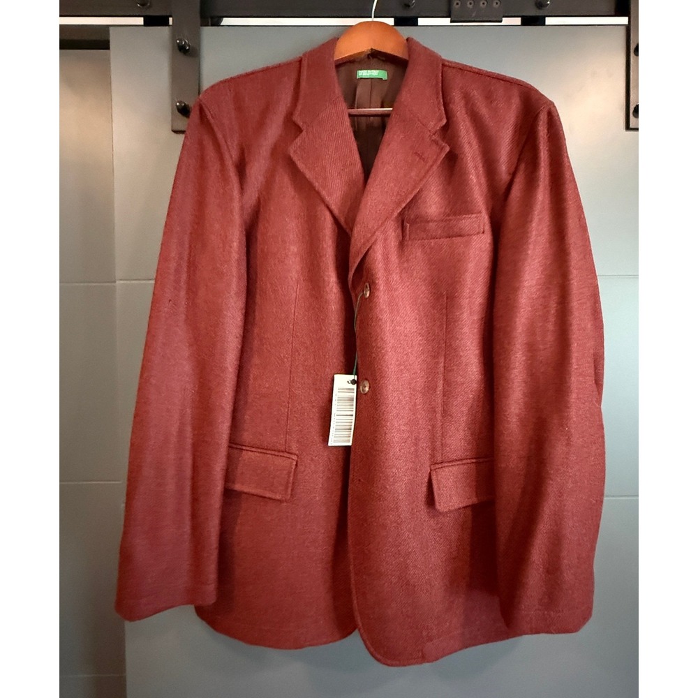 United Colors of Benetton Mens Burgundy Red Wool Blazer Jacket Made in Italy NEW